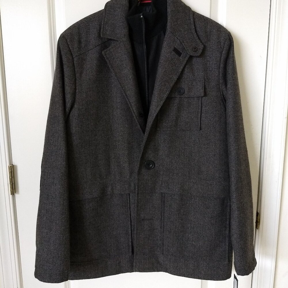 NWT Kenneth Cole Men Bib 52% Wool Trim 100% Cotton Coat Size M